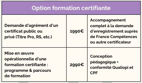 Tableau prix option formation certifiante InSyst